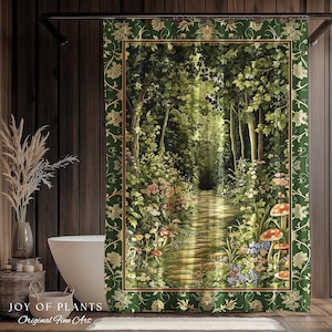 Natural Plants Ethereal Folklore Shower Curtain | Woodland Fairy Inspired Nature Lover Bathroom Cozy Earthy Botanical Accent Mystical Floral