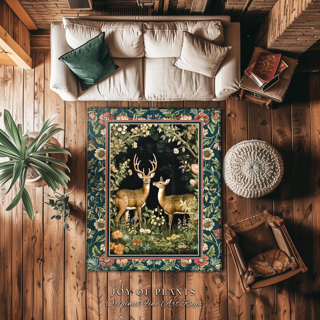 Dark Forestcore Mystic Deer Lovers Rug Woodland Gothic Decor ...