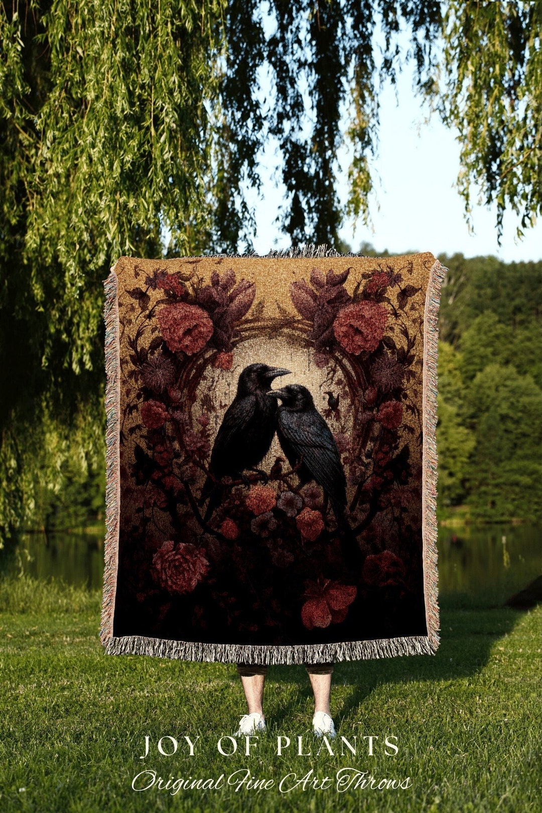 Victorian Gothic Wall Art Blanket Woven Crowcore Decor Blanket Woven Wall Art Macabre Whimsigoth