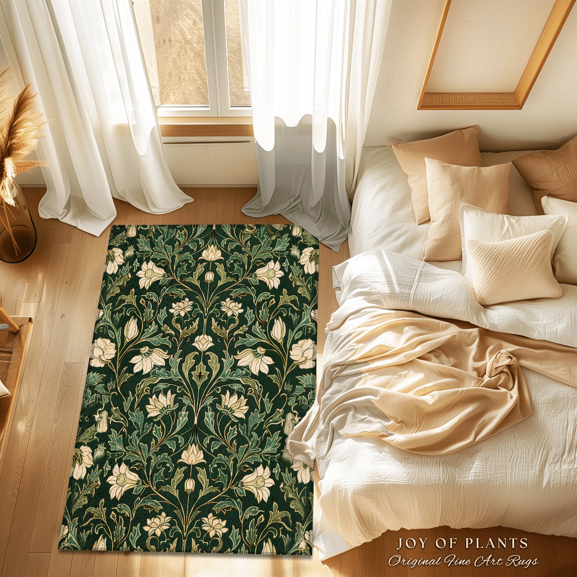 Victorian Gothic Floral Forest Green Rug Dark Botanical Art
