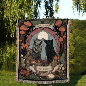 Woodland Wolf Blanket Custom | Outdoorsy Anniversary Gift Custom Wolf Blanket Cottagecore Wedding Unique Couple Gifts Custom Name Blanket |