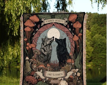Woodland Wolf Blanket Custom | Outdoorsy Anniversary Gift Custom Wolf Blanket Cottagecore Wedding Unique Couple Gifts Custom Name Blanket |