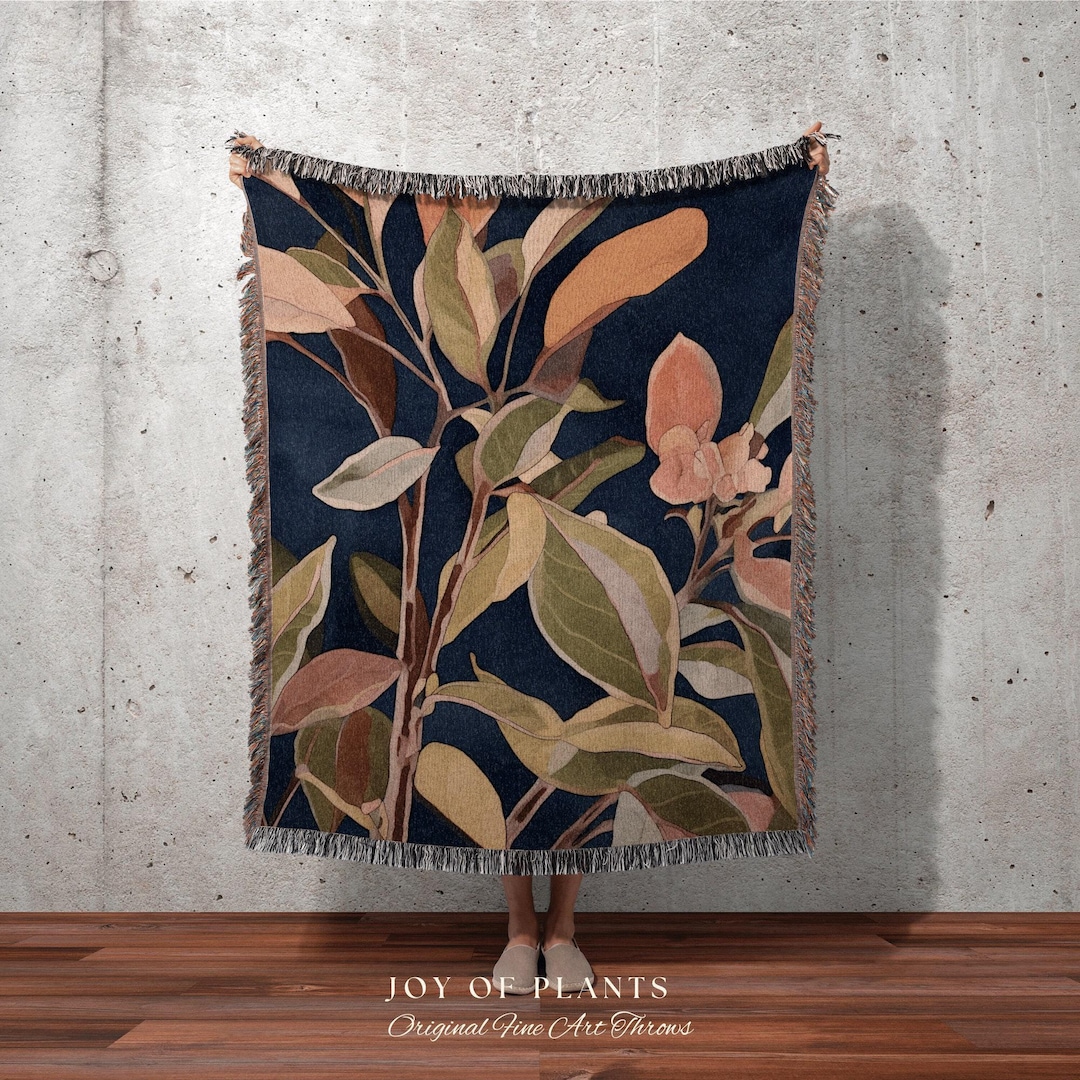 Botanical Throw Blanket Woven | Ficus Houseplant Blanket Tapestry ...