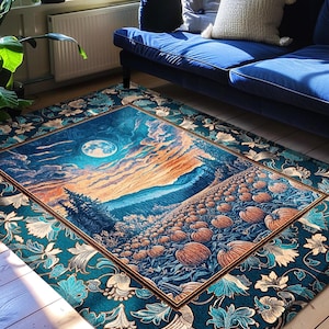 Rustic Autumn Pumpkin Patch Rug | Cute Spooky Boho Halloween Decor Whimsigoth Fall Aesthetic Bedroom Area Rug Dark Academia Moody Occult |