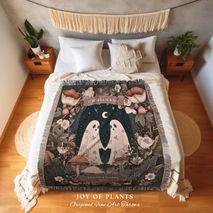 Cottagecore Ghost Couple Woven Tapestry | Boho Wedding Anniversary Gift Personalized Mr & Mrs Custom Ghost Couple Witchy Throw Blanket Cute immagine 3