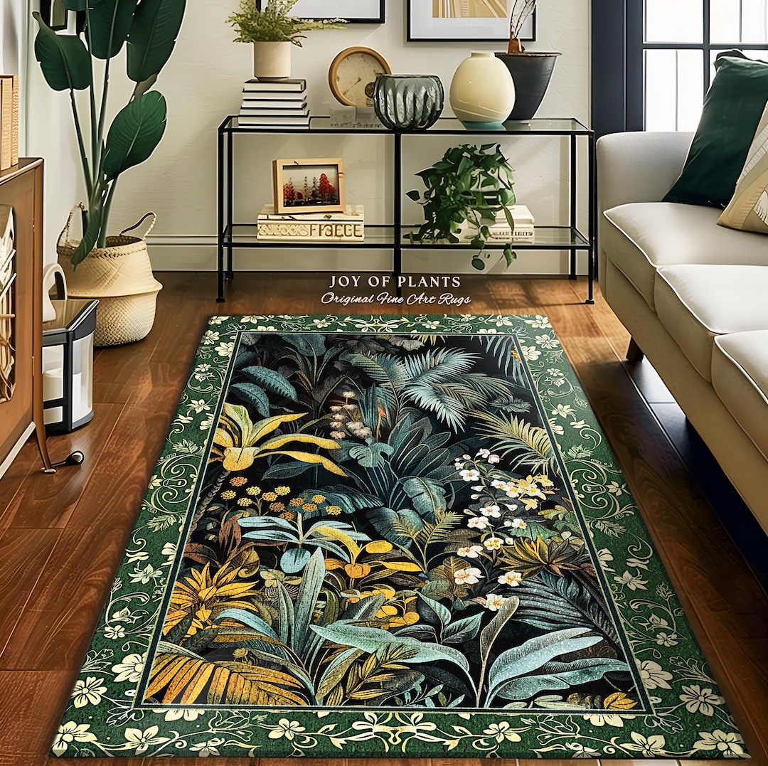 Jungle Leaves Botanical Area Rug Tropical Jungle Nature Lover Book Nook ...