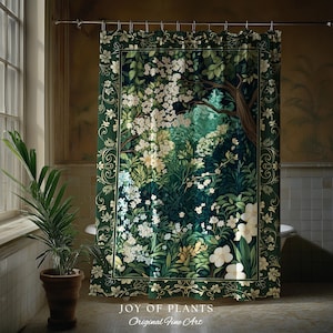 Botanical Aesthetic Forest Shower Curtain Dark Cottagecore Folklore Inspired Decor | Ethereal Aesthetic Fairycore Mystical Woodland Bathroom