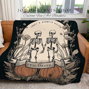 Til Death Do Us Part Personalized Tapestry | Gothic Wedding Custom Blanket Woven | Spooky Wedding Gift Personalized | Boho Halloween Wedding