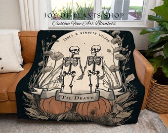 Til Death Do Us Part Personalized Tapestry | Gothic Wedding Custom Blanket Woven | Spooky Wedding Gift Personalized | Boho Halloween Wedding