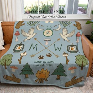 Outdoorsy Couples Blanket Custom Anniversary Gift Cottagecore Wedding Initials Blanket Personalized Couples Gift Blanket Custom Tapestry | image 6