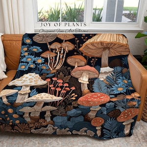 Cozy Mushroom Throw Blanket | Eclectic Throw for Mushroom Lover Gift Whimsical Room Design Reading Nook Maximalist Aesthetic Toadstool