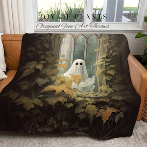 Ghost Art Macabre Tapestry Woven Throw Blanket Ghost | Spooky Ghost Blanket Dark Academia Decor Bedroom Whimsigoth Tapestry Woven Blanket |