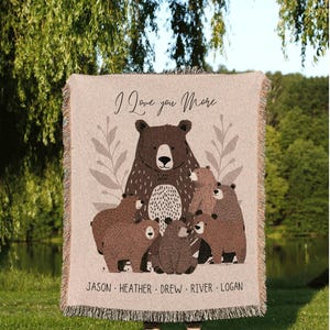 Personalized Mama Bear Blanket | Custom Family Gift for Mom with Grandchildren Names Sentimental Parent Tapestry Woven Throw Boho image 7
