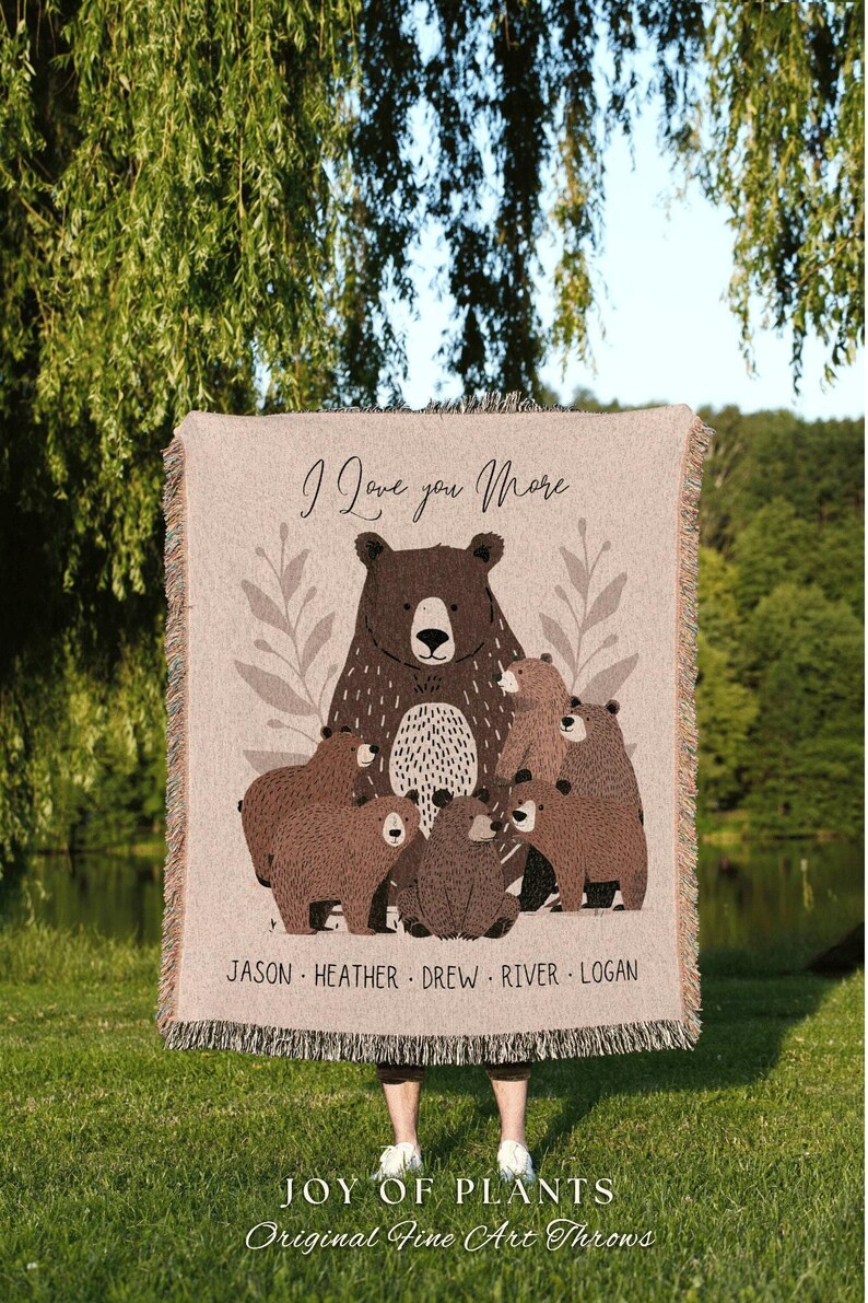 Personalized Mama Bear Blanket | Custom Family Gift for Mom with Grandchildren Names Sentimental Parent Tapestry Woven Throw Boho image 7