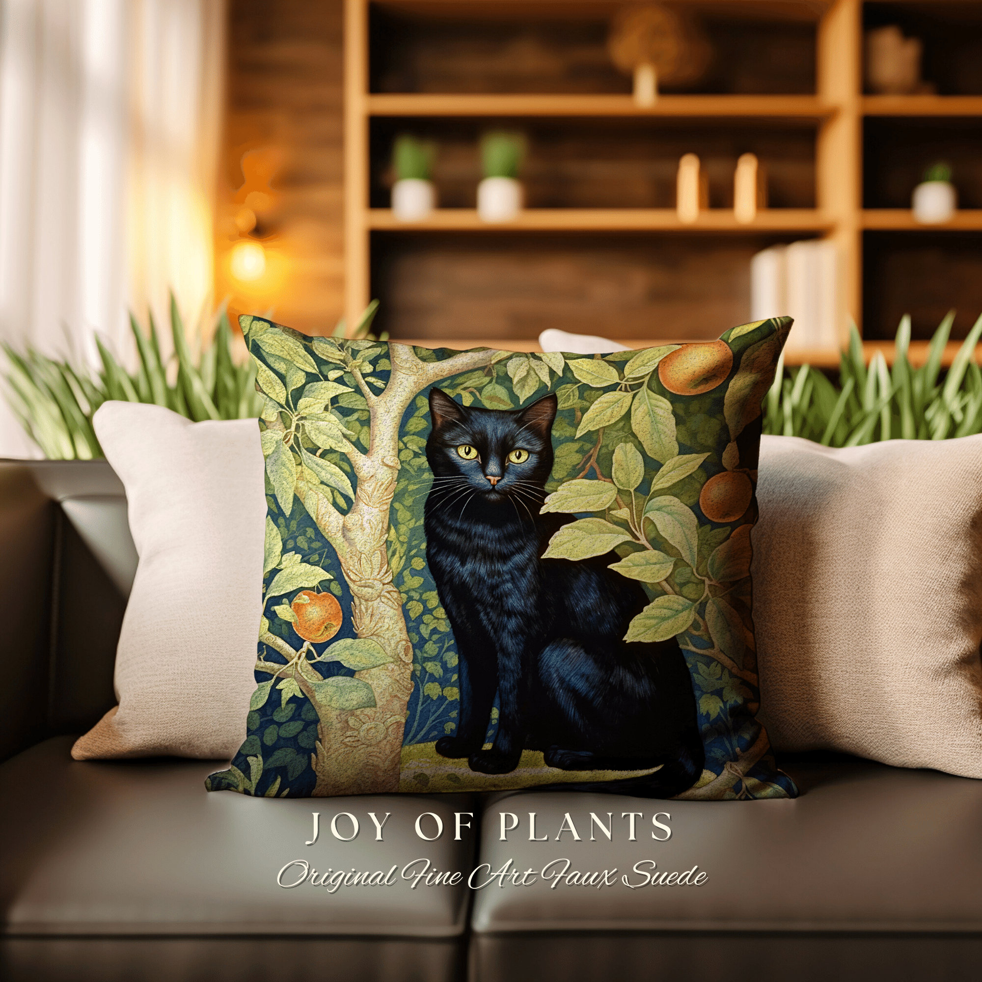 Black Cat Throw Pillow Woven Botanical William Morris Inspired Pillow Cottagecore Decor Pillow Home Decor Throw Pillow Black Cat Decor Etsy