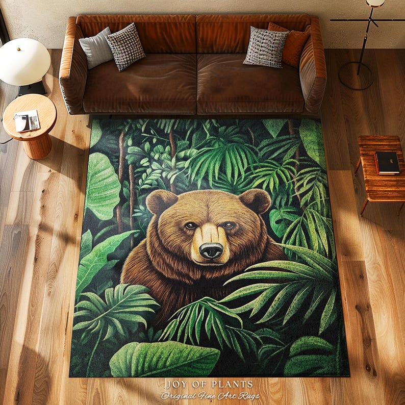 Botanical Bear Rug Tropical Forestcore Nature Themed Decor Lush