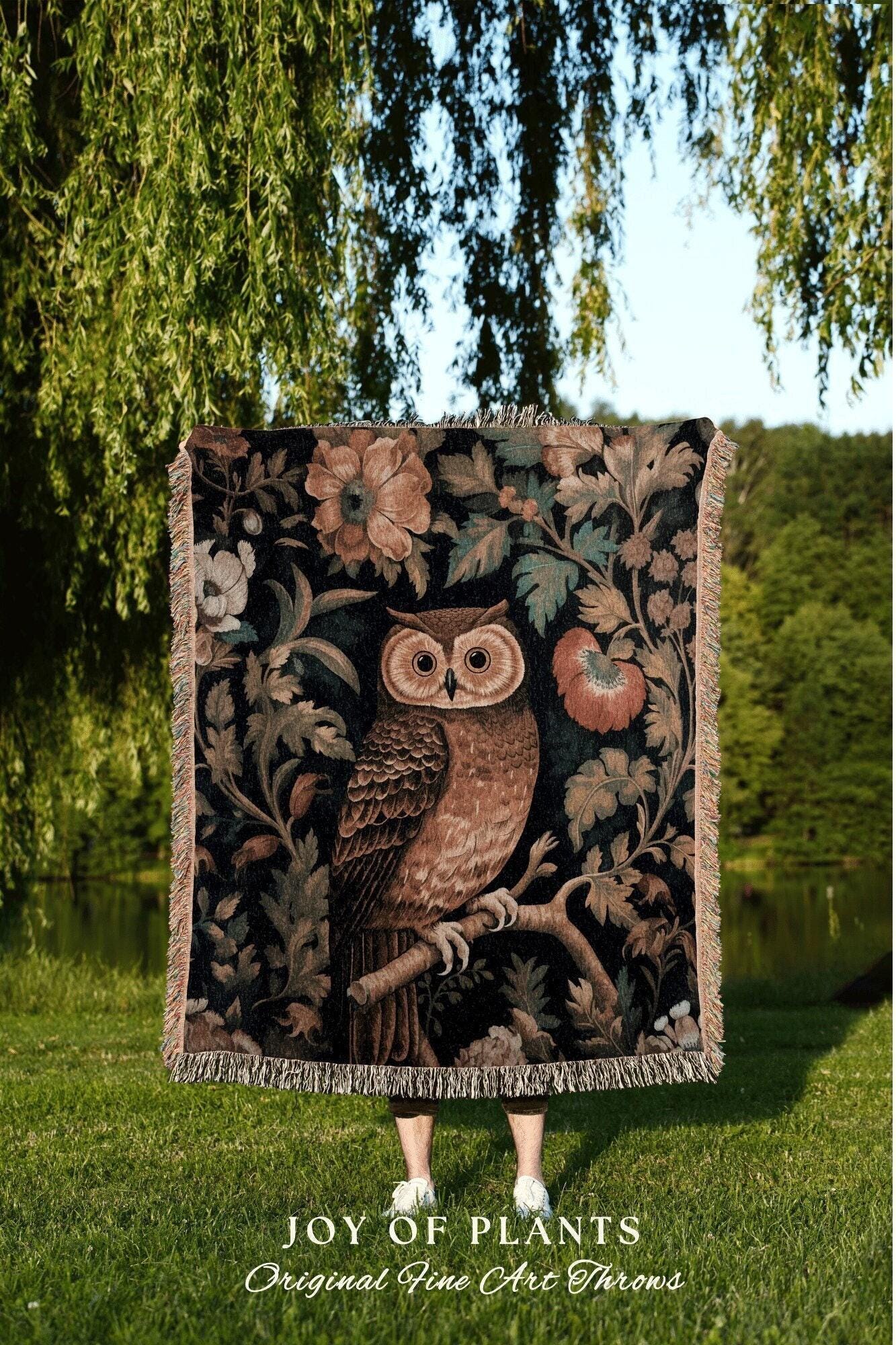 Cottagecore Owl Vintage Blanket | Vintage William Morris inspired Nature Blanket Woodland Botanical