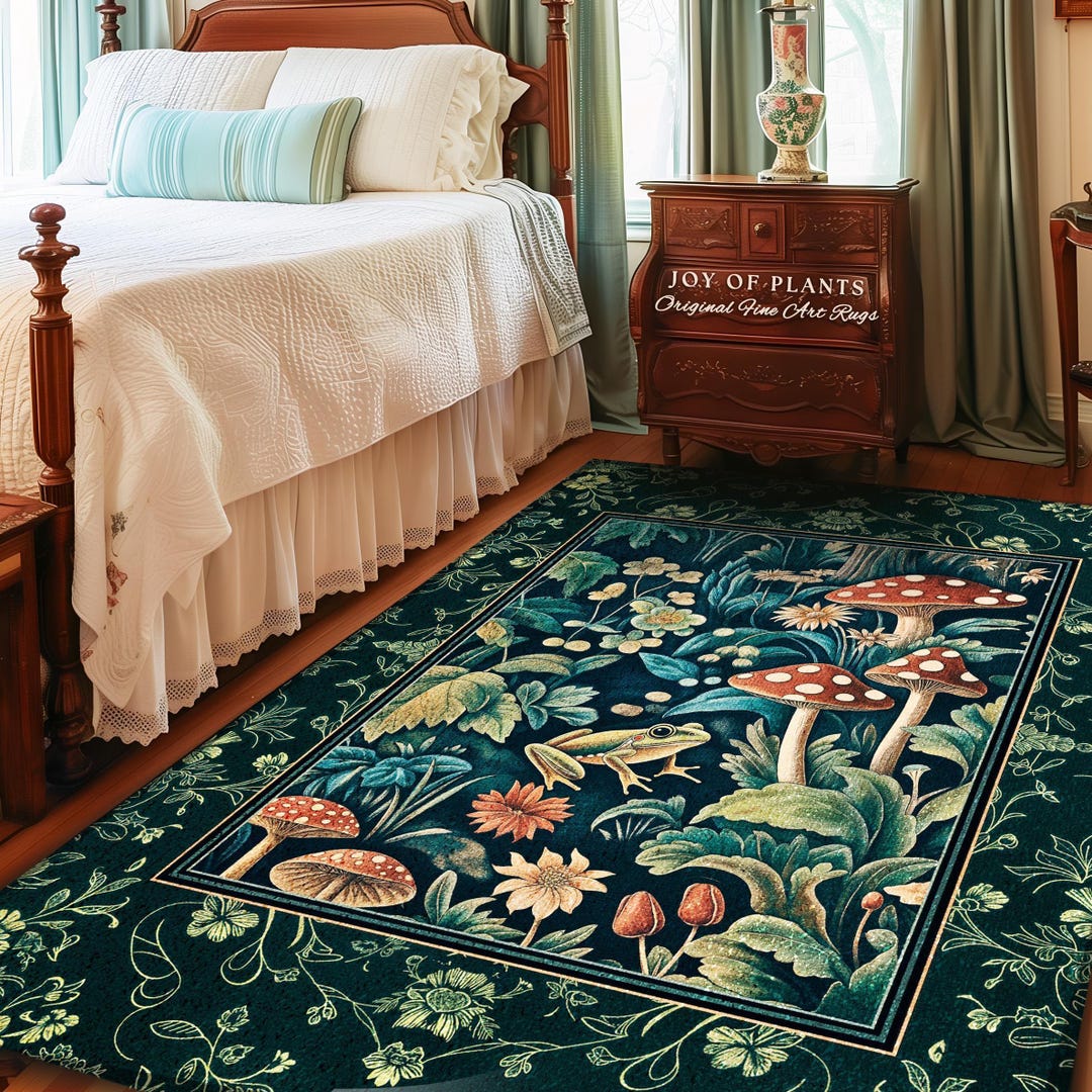 Toadstool Rug Frog and Mushroom Cute Cottagecore Rug | Eclectic Woodland Whimsy ...