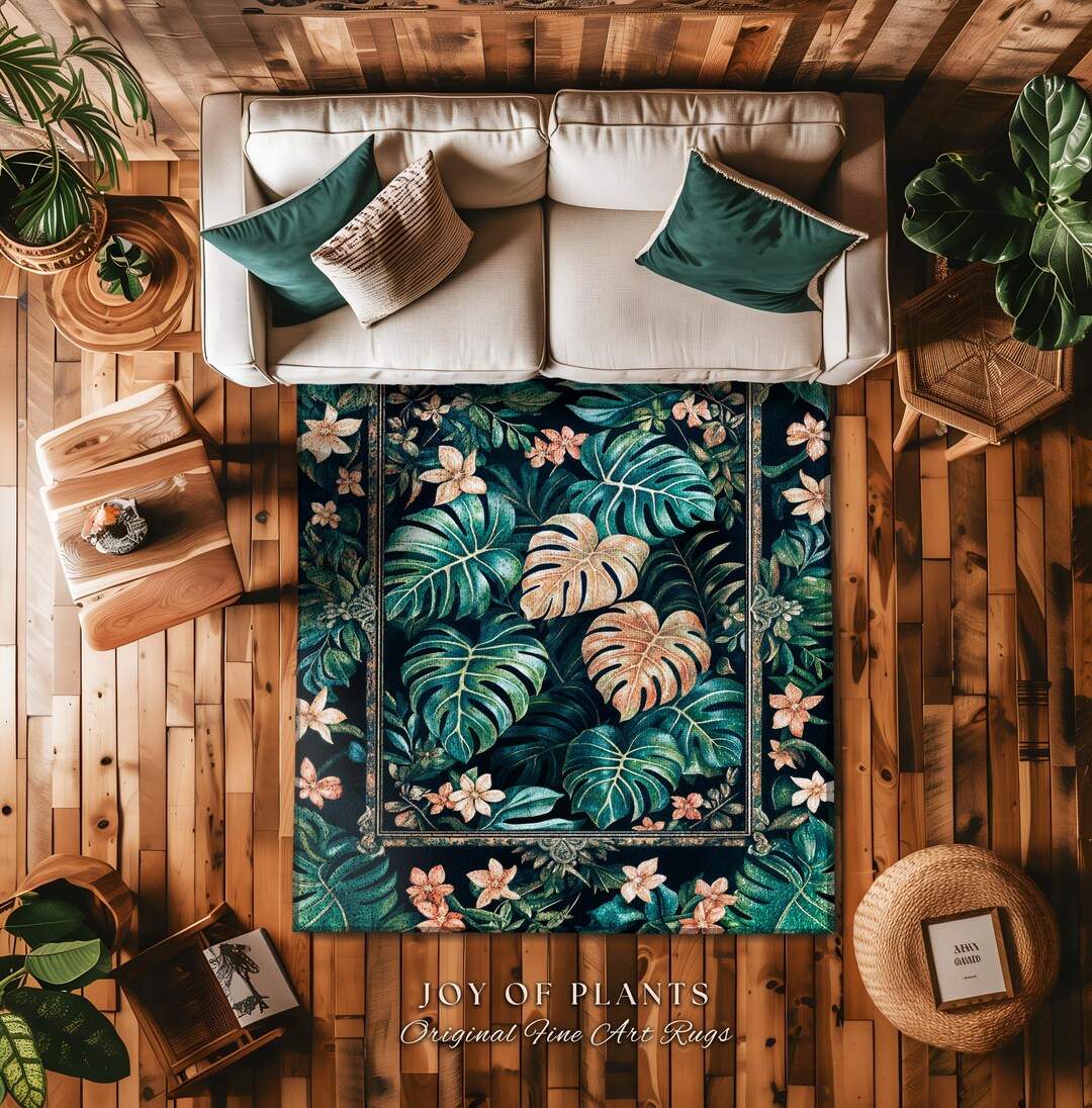 Monstera Greenhouse Accent Rug | Elegant Greenery Botanical Maximalist ...