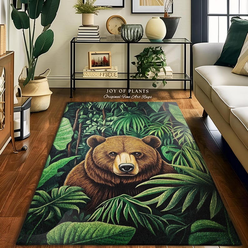 Botanical Bear Rug Tropical Forestcore Nature Themed Decor Lush