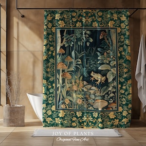 Retro Fungi Forest Shower Curtain | Botanical Wonders Mystic Cute Outdoorsy Eclectic Bathroom Goblincore Fairycore Woodland Theme Tropical |