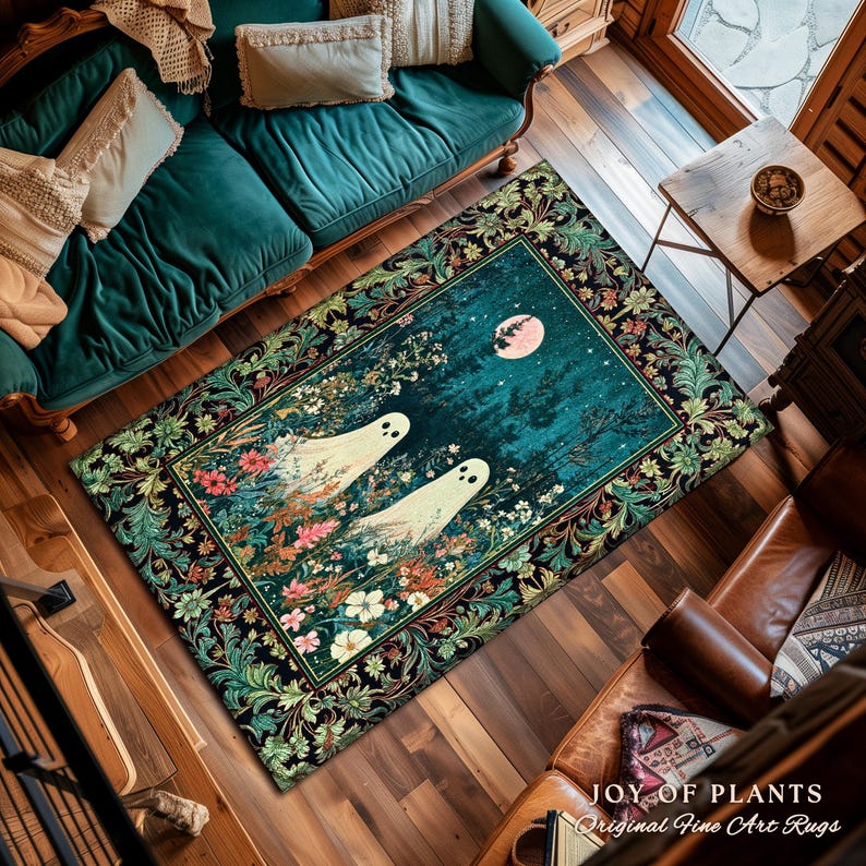 Forrest Friends Rug Ghost Friends Wildflower Moon Area Rug | Cute Whimsigothic Decoration ...