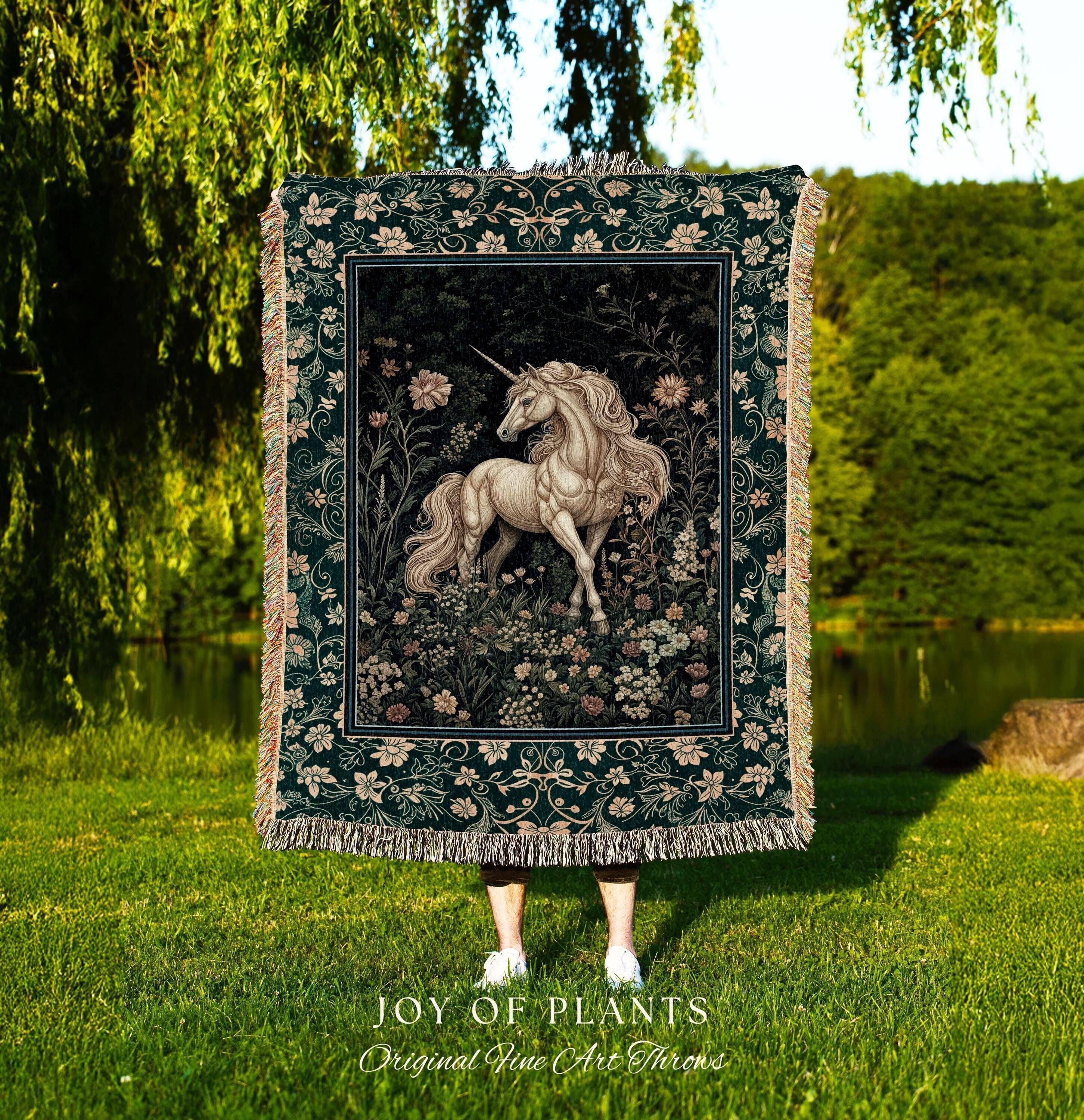 Magic Medieval Unicorn Woven Tapestry | Woodland Nature Vintage