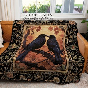 Raven Aesthetic Decor Gothic Tapestry Woven | Crow Wall Art Blanket Woven Wall Hanging | Woodland Aesthetic Halloween Gothic Crow Blanket | image 6