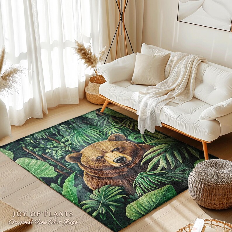 Botanical Bear Rug Tropical Forestcore Nature Themed Decor Lush