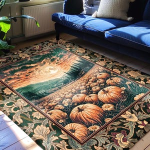 Magic Celestial Moon Accent Rug | Cute Spooky Halloween Night Sky Area Rug Rustic Pumpkin Fall Academia Aesthetic Whimsigoth Baroque Art |