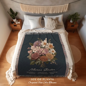 Nana&#39;s Garden Birth Flower Bouquet Custom Blanket Grandma&#39;s Garden Family Names Gift Mimi Blanket Grandkids Names Personalized Woven Throw