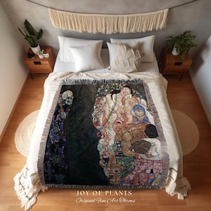 Death and Life Tapestry Painting Woven Wall Art | Gustav Klimt Sunflower Painting Fine Art Blanket Woven Throw | Famous Art Painting Blanket