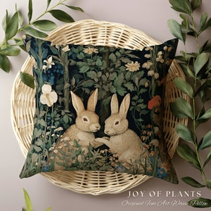 Botanical Bunnies Woven Pillow | Botanical William Morris Inspired Pillow Woodland Decor Pillow Home Decor Throw Pillow Rabbit Throw Pillow