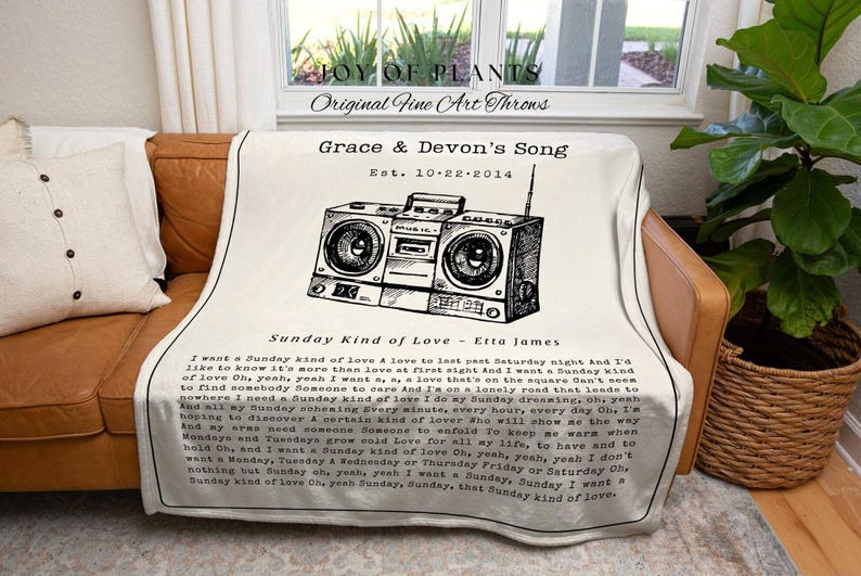 Song Lyric Tapestry Blanket | Couples Gift Custom Best Friend Blanket Our Song Tapestry Woven Blanket Our Song First Dance Wedding Gift | image 6