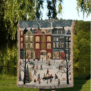 Hygge Christmas Blanket Woven | Cozy Christmas Blanket Woven Tapestry Scandinavian Folk Art Pastel Danish Decor Winter Home Decor Vintage |