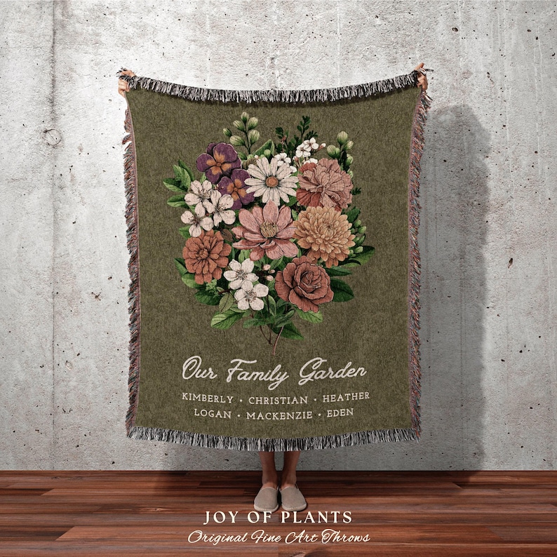 Grandmas Garden Custom Birth Flower Blanket Personalized Family Names Gift Mimi'S Garden Birth Month Flower Custom Bouquet Blanket Woven imagen 1
