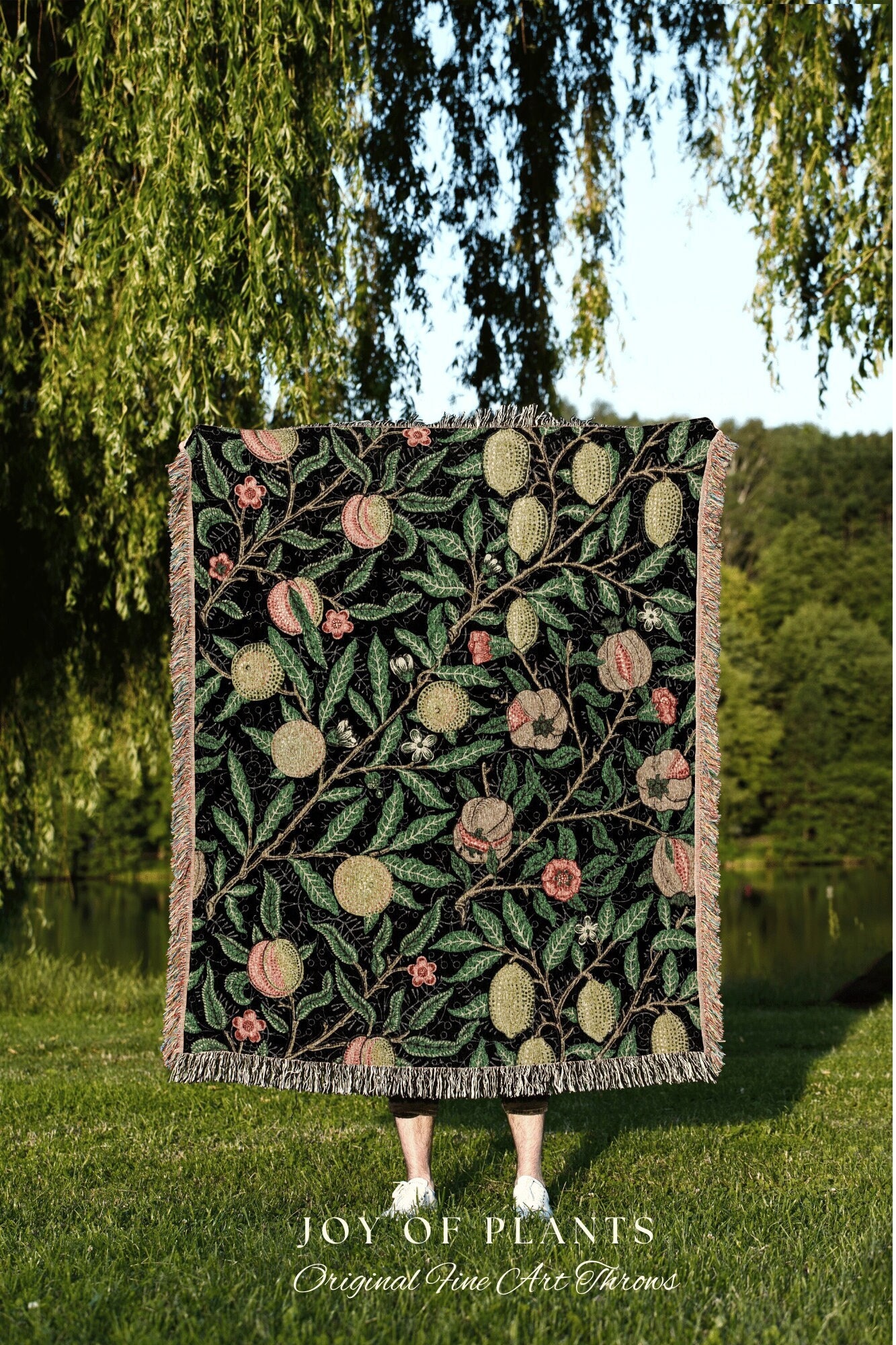 William Morris Tapestry Woven Throw Blanket Green and Yellow 