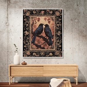 Raven Aesthetic Decor Gothic Tapestry Woven | Crow Wall Art Blanket Woven Wall Hanging | Woodland Aesthetic Halloween Gothic Crow Blanket | image 10