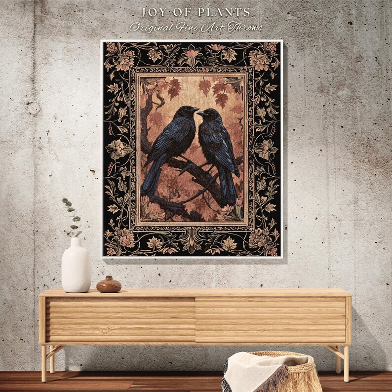 Raven Aesthetic Decor Gothic Tapestry Woven | Crow Wall Art Blanket Woven Wall Hanging | Woodland Aesthetic Halloween Gothic Crow Blanket | image 10