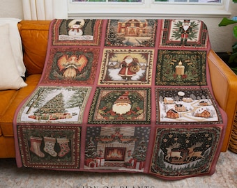 Cute Cottagecore Xmas Blanket | Whimsical Winter Wonderland Classic Christmas Aesthetic Santa Claus Boho Home Decor Throw Scandi Folklore |