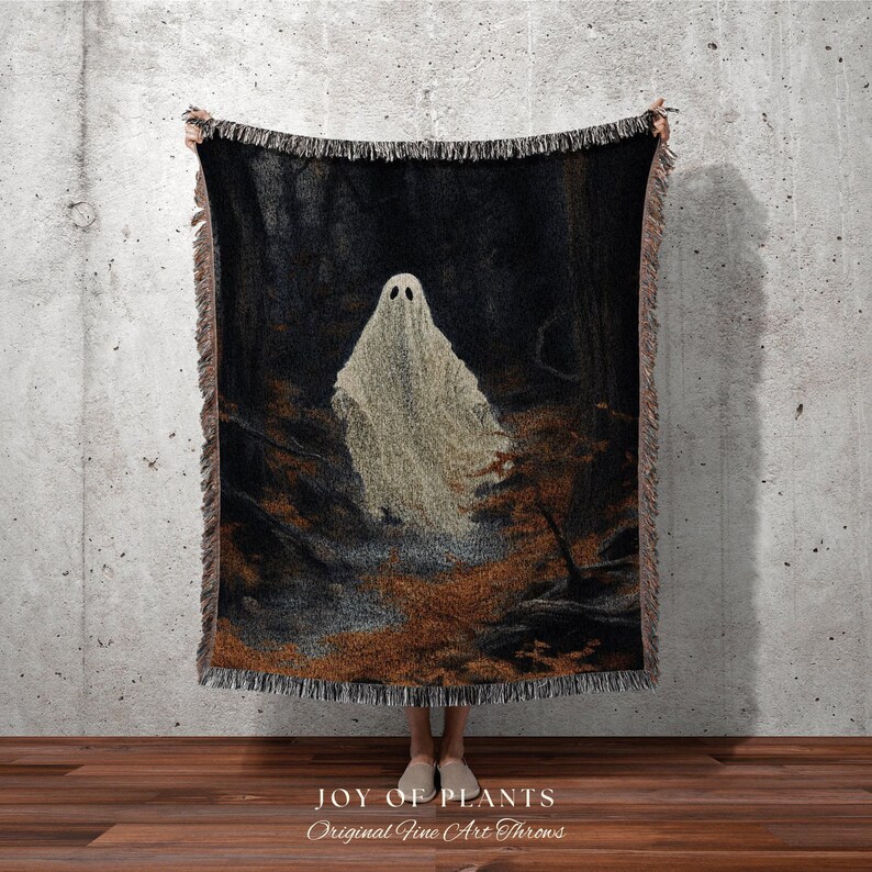 Dark Academia Room Decor Ghost Blanket Woven Throw | Macabre Wall Art Occult Decor Spooky Ghost Tapestry Gothic Gift Dark Cottagecore Decor image 7