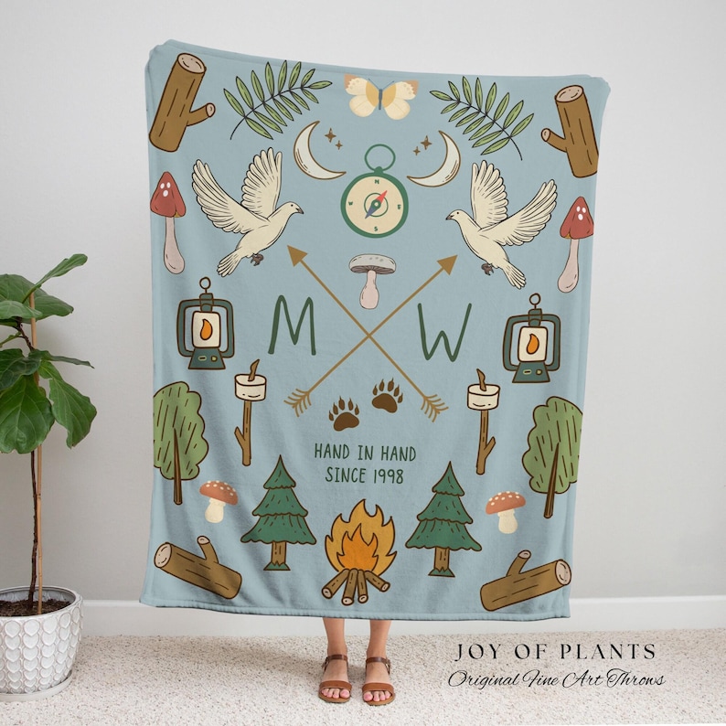 Outdoorsy Couples Blanket Custom Anniversary Gift Cottagecore Wedding Initials Blanket Personalized Couples Gift Blanket Custom Tapestry | image 10