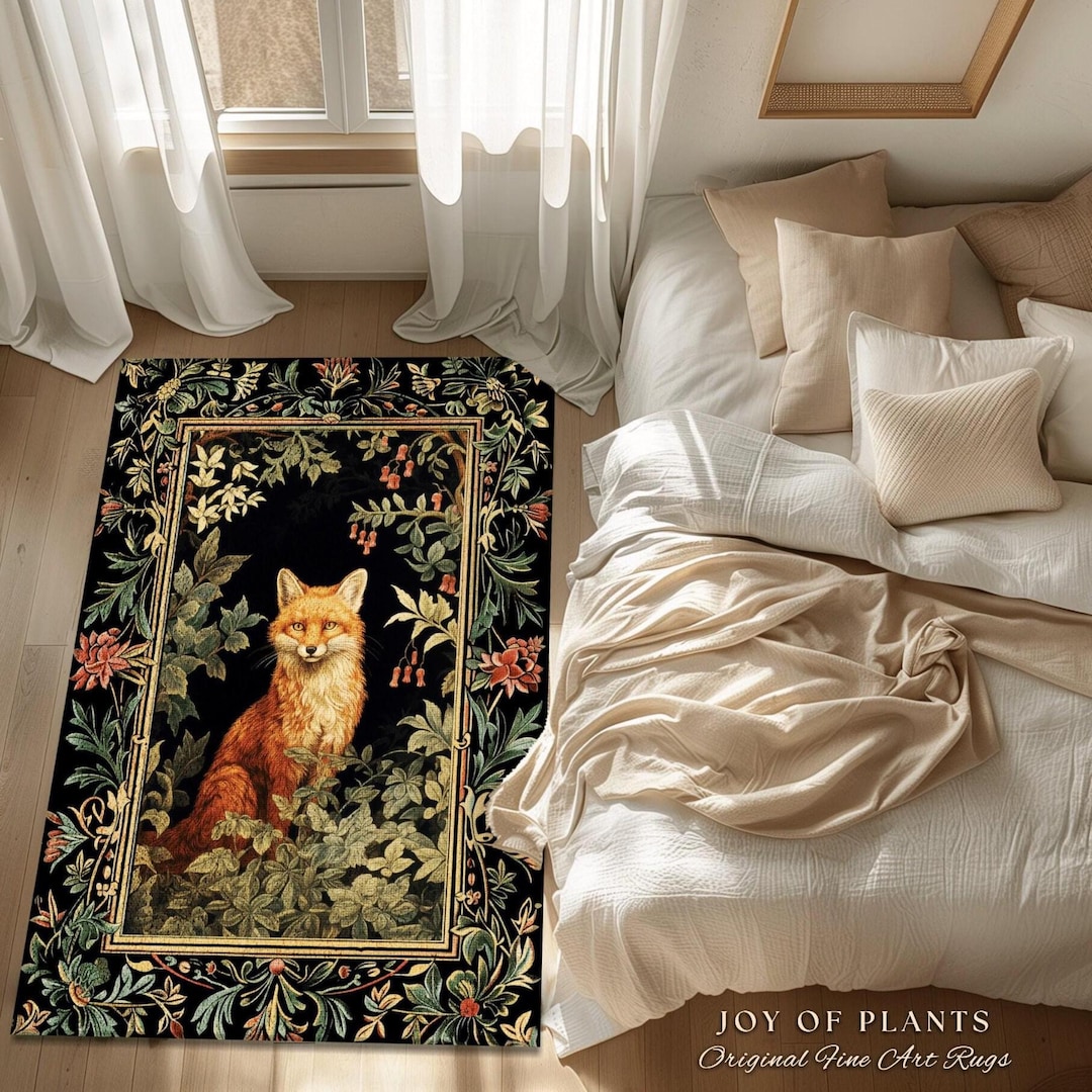 Folklore Fox Rug Botanical | Woodland Nature Bedroom Decor William ...