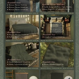 The image is a collage of six images showcasing various signature throw and tapestry wall art collections from Joy of Plants. The images feature different sizes and styles of throw and tapestry wall art, including woven throw and tapestry wall art, as well as hanging print and woven wall hangers.