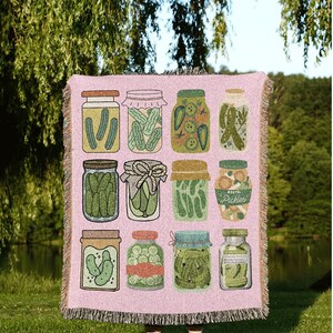 Pastel Pickle Jar Blanket Woven Tapestry Pickle Art | Pickle Lover Gift Cute Pickle Tapestry Pop Art Wall Art Pastel Room Decor Eclectic Art