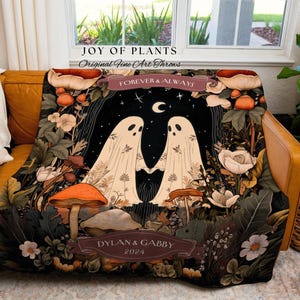 Cottagecore Ghost Couple Woven Tapestry | Boho Wedding Anniversary Gift Personalized Mr & Mrs Custom Ghost Couple Witchy Throw Blanket Cute immagine 6