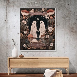 Cottagecore Ghost Couple Woven Tapestry | Boho Wedding Anniversary Gift Personalized Mr & Mrs Custom Ghost Couple Witchy Throw Blanket Cute immagine 9