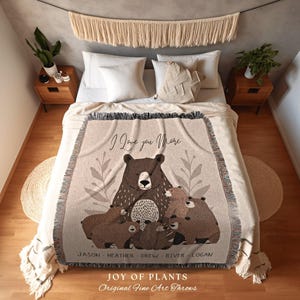 Personalized Mama Bear Blanket | Custom Family Gift for Mom with Grandchildren Names Sentimental Parent Tapestry Woven Throw Boho image 3