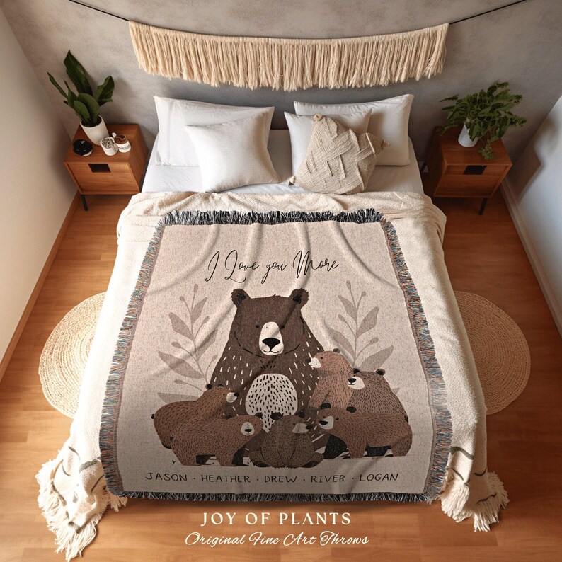 Personalized Mama Bear Blanket | Custom Family Gift for Mom with Grandchildren Names Sentimental Parent Tapestry Woven Throw Boho image 3
