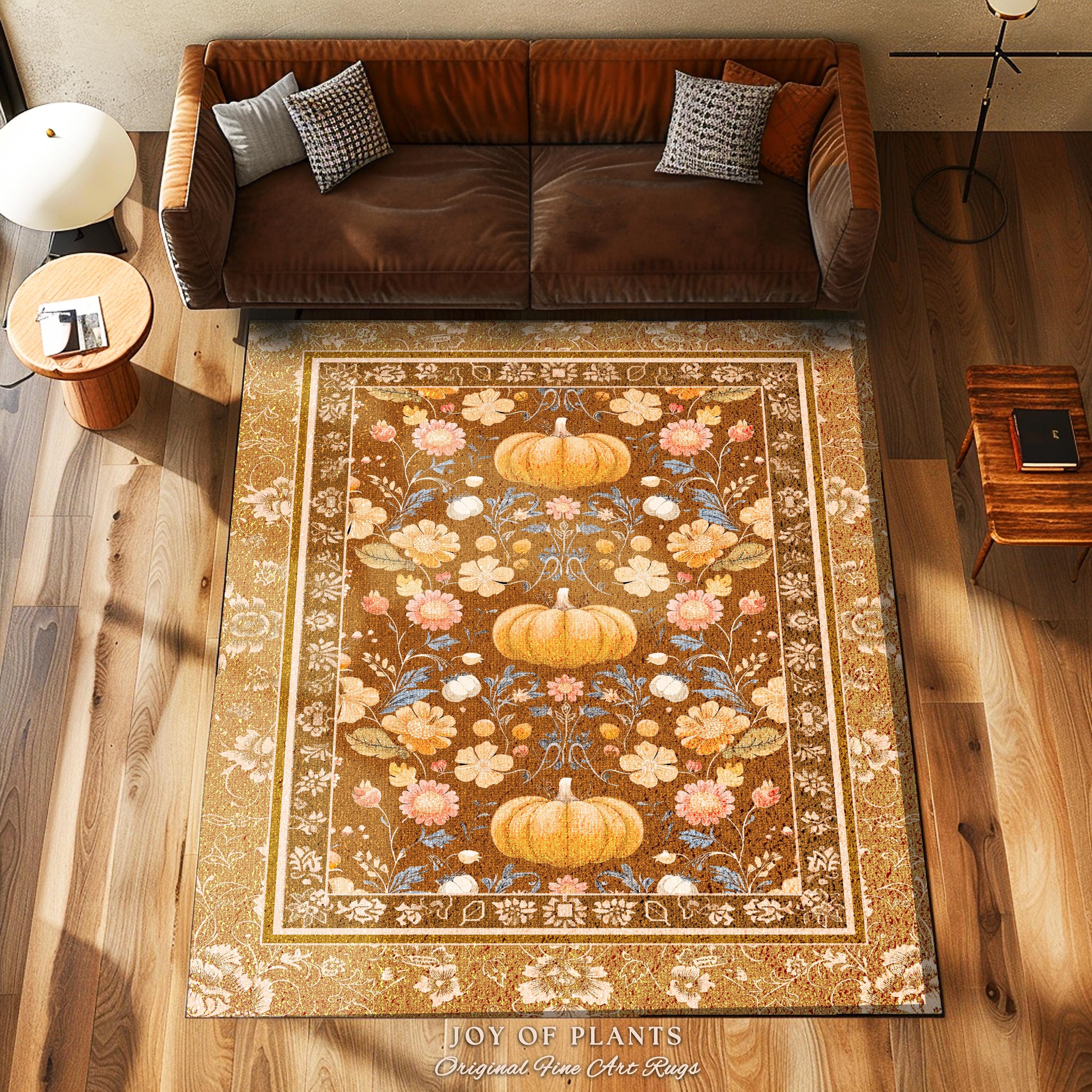 Vintage Rust Orange Pumpkin Rug Rustic Fall Decor | Autumn Floral ...